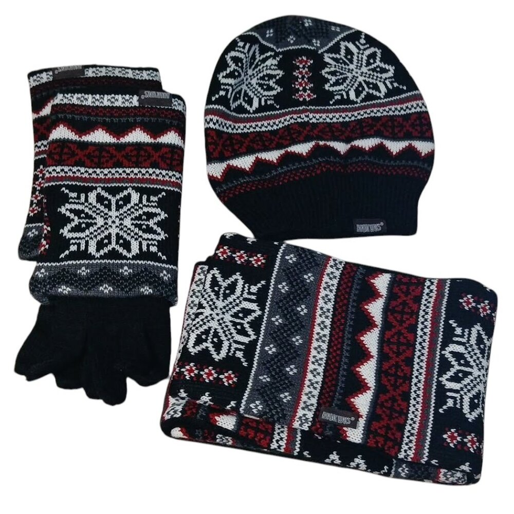 Original Muk Luks Reversible Accessories Set Beanie, Scarf, Gloves, Wristwarmer